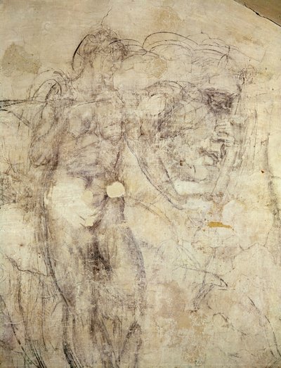 Wall drawing of a female figure and a head by Michelangelo Buonarroti